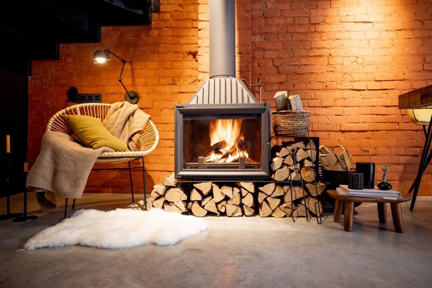 Modern fireplace burning efficiently